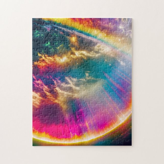 Rainbows Light Shine Through Clouds in Starry Sky Jigsaw Puzzle (Vertical)