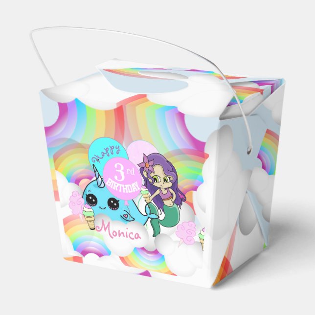 Rainbows Narwhal, Mermaid Party Favour Box (Back Side)