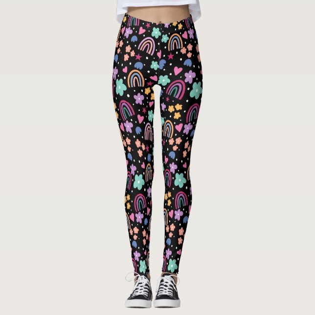 Rainbows on Black Leggings (Front)