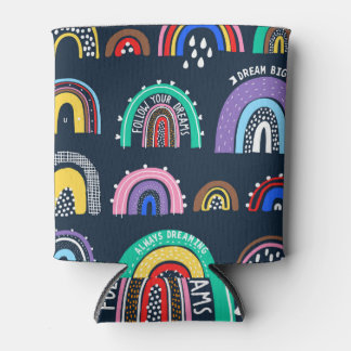 Rainbows on dark, hand-drawn style. can cooler