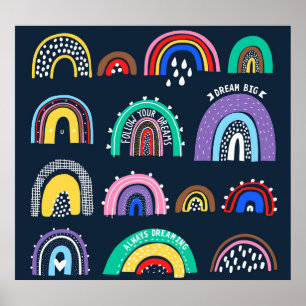 Rainbows on dark, hand-drawn style. poster