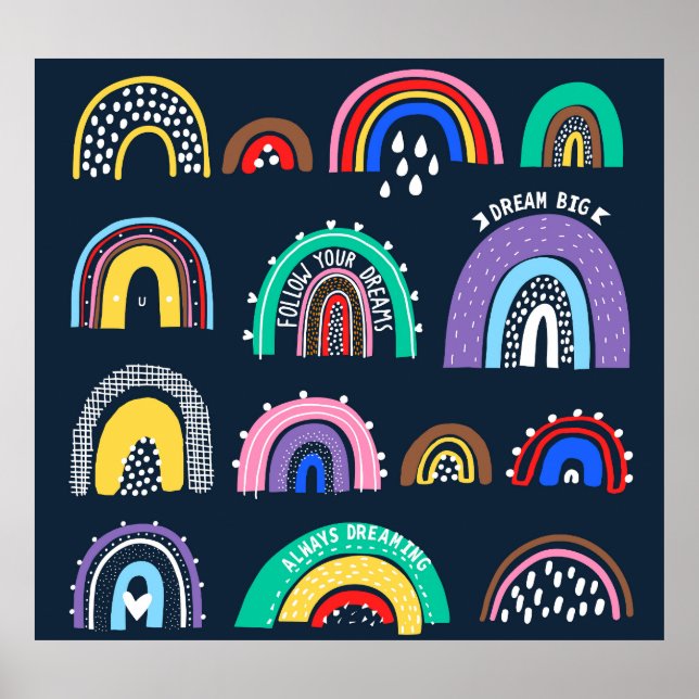 Rainbows on dark, hand-drawn style. poster (Front)