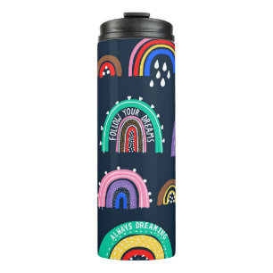 Rainbows on dark, hand-drawn style. thermal tumbler