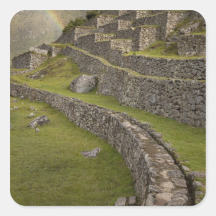 Rainbows over the agricultural terraces, Machu Square Sticker