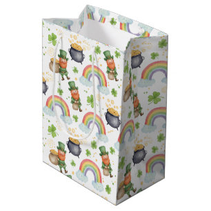 Rainbows Shamrocks Leprechauns St Patrick's Day  Medium Gift Bag