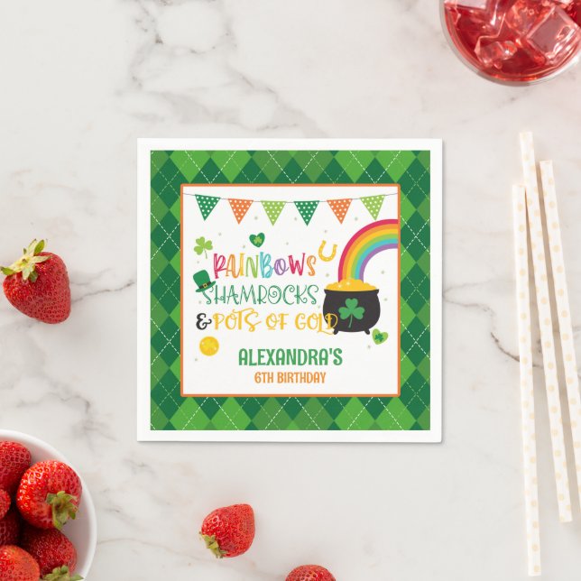 Rainbows, Shamrocks & Pots of Gold Birthday Napkin (Insitu)