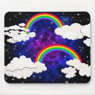 Rainbows, Stars and Clouds in a Night Sky Mouse Pad
