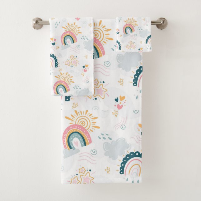Rainbows, Sunshine, Clouds and Hearts Bath Towel Set (Insitu)