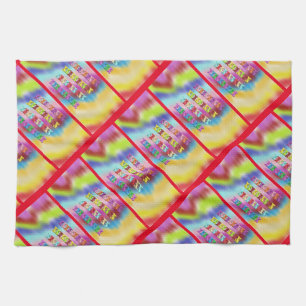 Rainbows with red borders tea towel