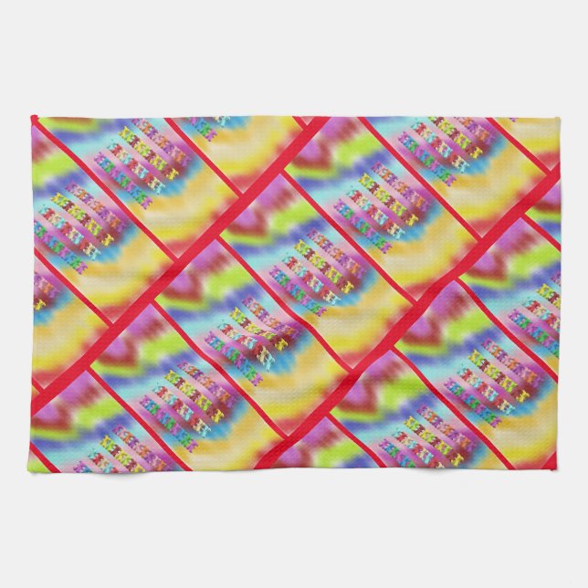 Rainbows with red borders tea towel (Horizontal)
