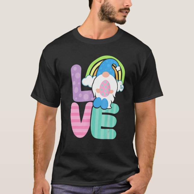Rainbowz Easter Love Gnome Easter Bunny Ears Eggs  T-Shirt (Front)