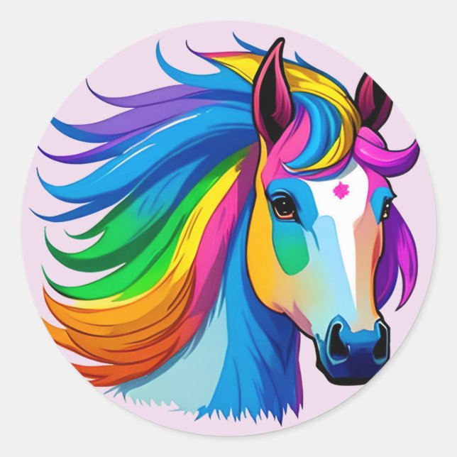 Raindbow Horse Classic Round Sticker (Front)