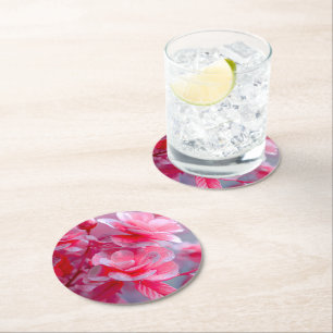 Raindrop Blush Pink Blossom Round Paper Coaster