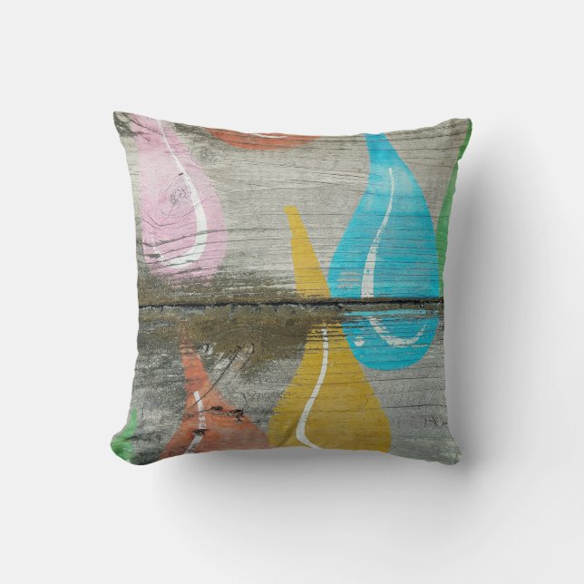 Raindrop Design On Rustic Wood Cushion (Front)