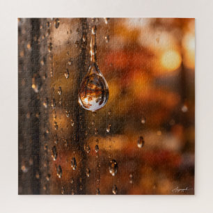 Raindrop on Window Autumn Bokeh Photography Jigsaw Puzzle