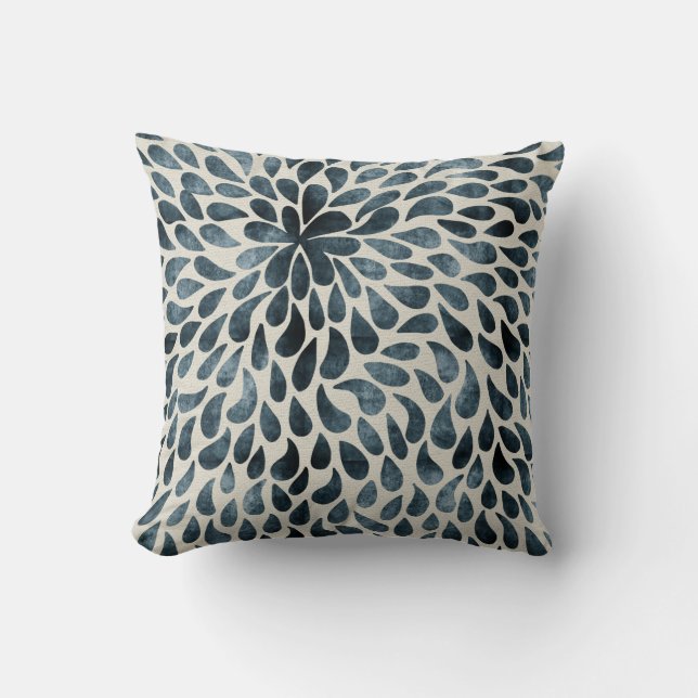Raindrop Pattern Deep Blue Cushion (Front)