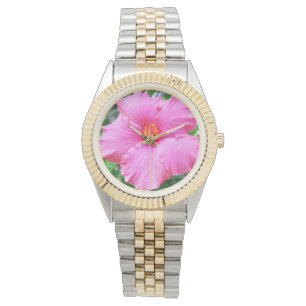 "Raindrop Petals: Pink Hibiscus in Gentle Shower" Watch