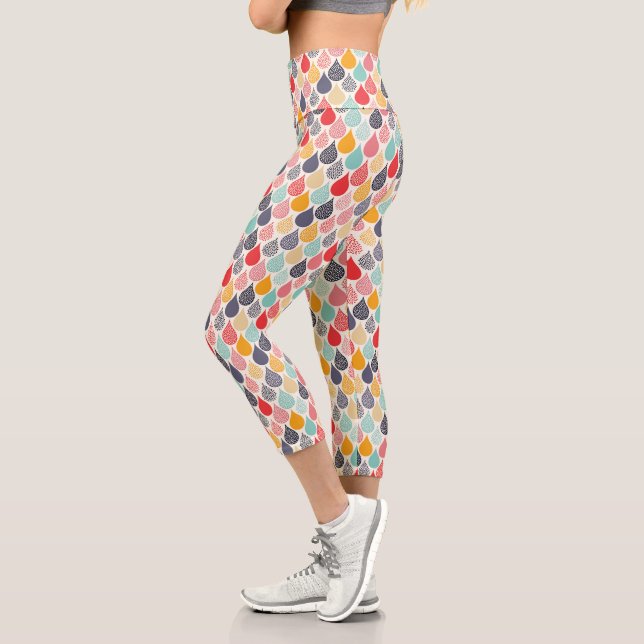 Raindrop Pop Art Dot Pattern Capri Leggings (Left)