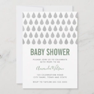 Raindrop Sage Green Grey Watercolor Baby Shower  Invitation