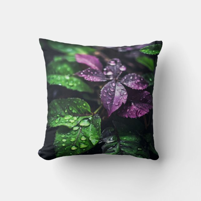 “Raindrop Symphony: Vibrant Leaves" Cushion (Front)
