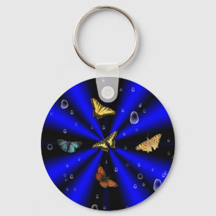 Raindrops and Butterfly on black and blue Key Ring