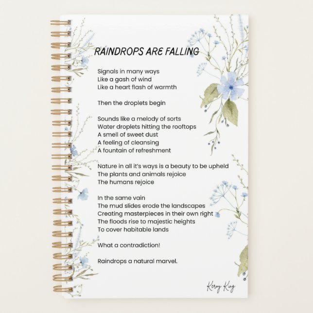 Raindrops are falling poem poetry  planner (Front)