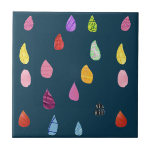 Raindrops art collage cute collage boho ceramic tile