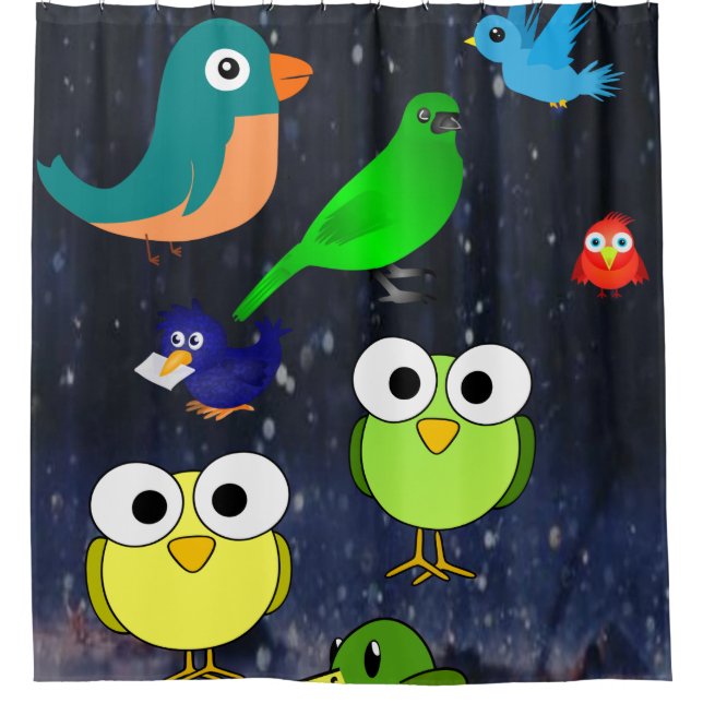 raindrops birds owls children's showercurtain shower curtain (Front)