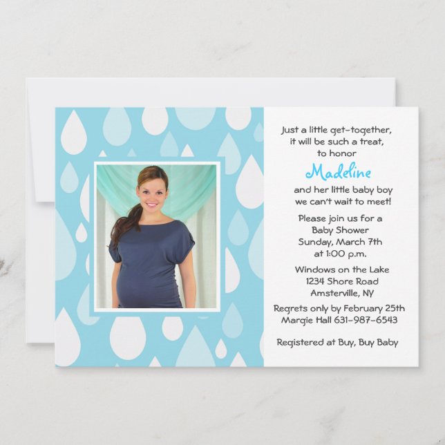 Raindrops Blue Photo Baby Shower Invitation (Front)