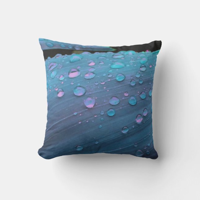 Raindrops Closeup, Spacey Blues Outdoor Cushion (Front)