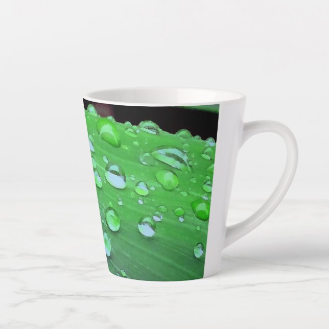 Raindrops Closeup, Spacey Green Latte Mug (Right)