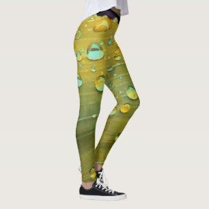 Raindrops Closeup, Spacey Mustard Yellow Leggings