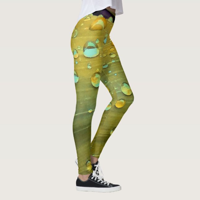 Raindrops Closeup, Spacey Mustard Yellow Leggings (Right)