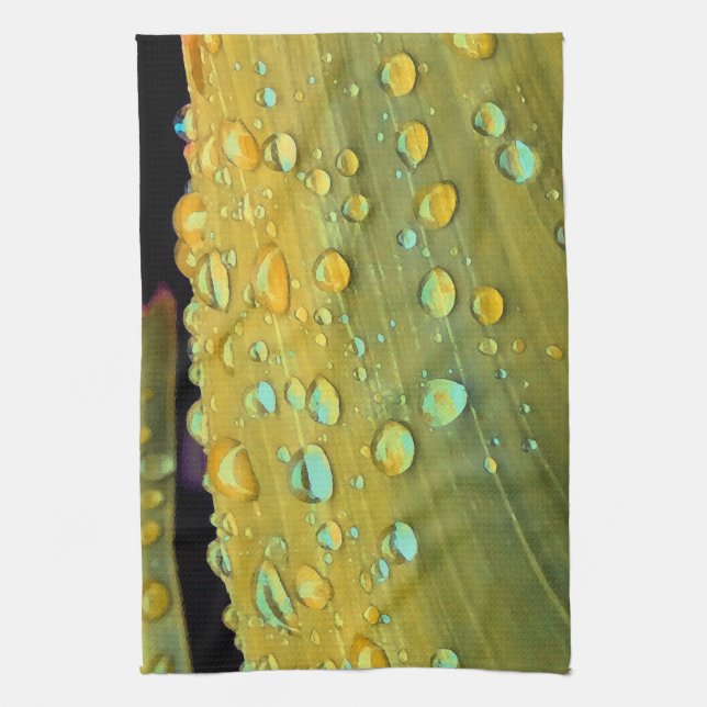 Raindrops Closeup, Spacey Mustard Yellow Tea Towel (Vertical)