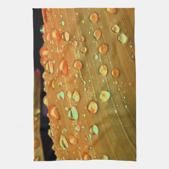 Raindrops Closeup, Spacey Rust Orange Tea Towel (Vertical)