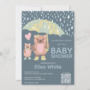 Raindrops Mama & Baby Bear QR CODE Custom Shower Invitation
