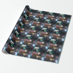 Raindrops, night city: window view. wrapping paper