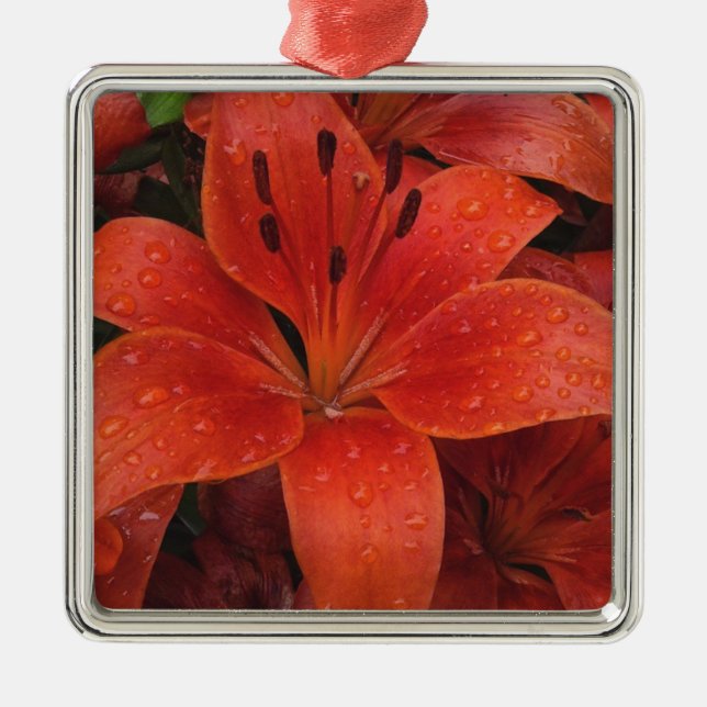 Raindrops on a Lily Metal Tree Decoration (Front)