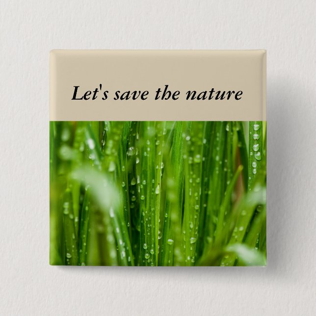 Raindrops on blades of grass 15 cm square badge (Front)