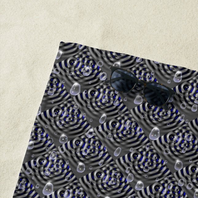 Raindrops on blue grey Metal Beach Towel (In Situ)
