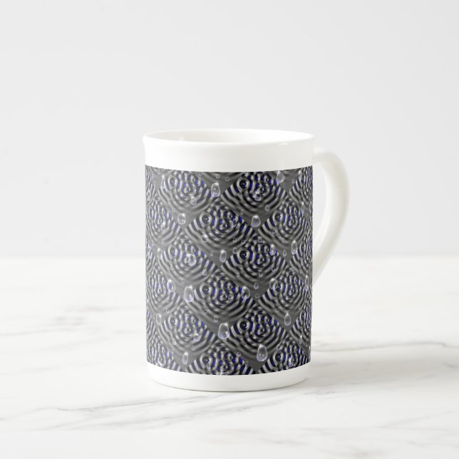 Raindrops on blue grey Metal Bone China Mug (Front Right)