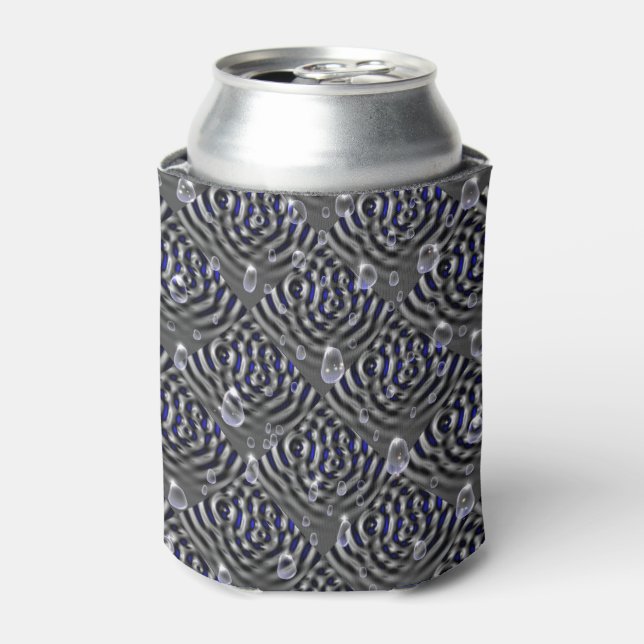 Raindrops on blue grey Metal Can Cooler (Can Front)