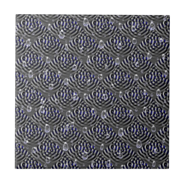 Raindrops on blue grey Metal Ceramic Tile (Front)