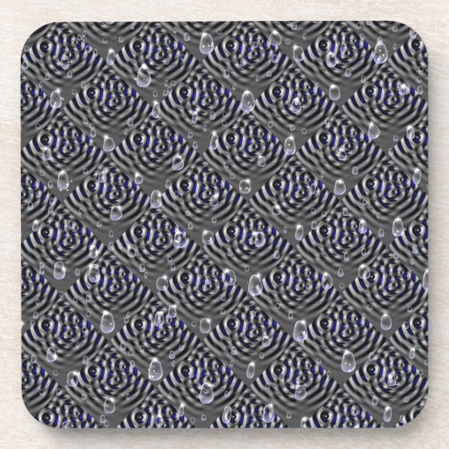 Raindrops on blue grey Metal Coaster (Front)