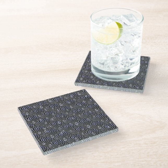 Raindrops on blue grey Metal Glass Coaster (Angled)