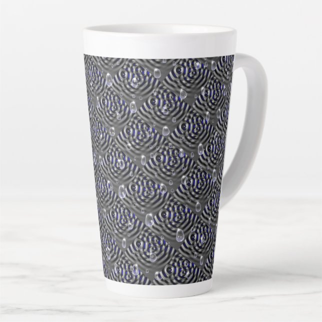 Raindrops on blue grey Metal Latte Mug (Right Angle)