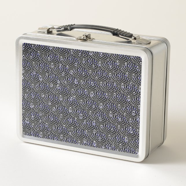 Raindrops on blue grey Metal Lunch Box (Front)