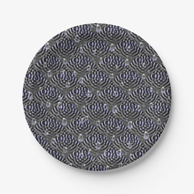Raindrops on blue grey Metal Paper Plate (Front)