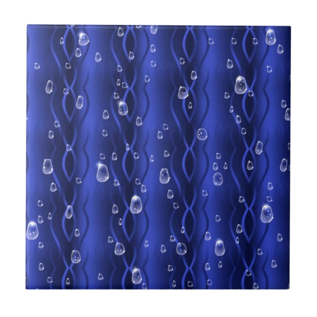 Raindrops on blue Metal Ceramic Tile (Front)