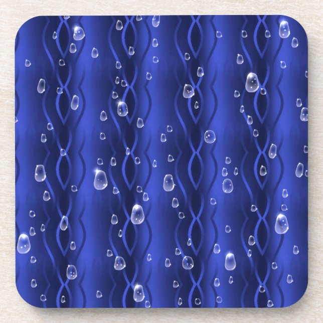 Raindrops on blue Metal Coaster (Front)